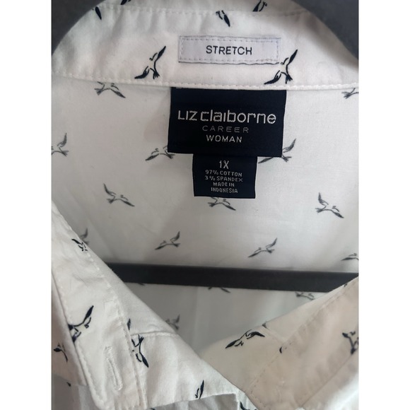 Liz Claiborne Woman's Size 1X Tailored Fit Stretch 3/4 Sleeve Button Down Birds - Picture 5 of 6